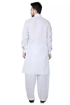 White plain cotton pathani-suits