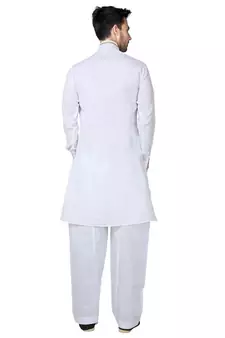White plain cotton pathani-suits