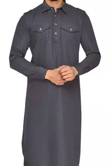 Grey plain cotton pathani-suits