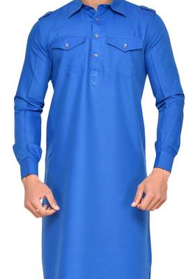Blue plain cotton pathani-suits 3