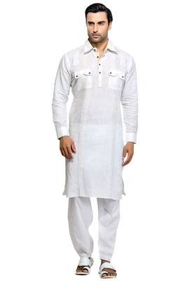 White plain cotton pathani-suits 1