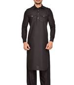 Black plain cotton pathani-suits