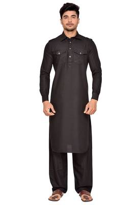Black plain cotton pathani-suits 2