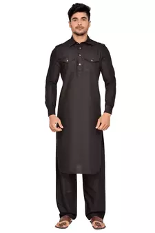 Black plain cotton pathani-suits