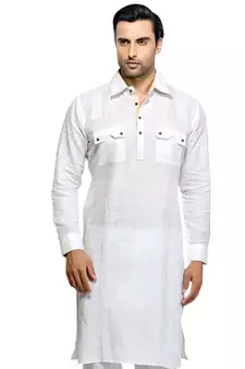 White plain cotton pathani-suits