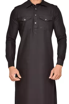 Black plain cotton pathani-suits