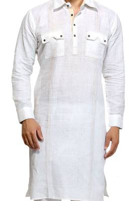 White plain cotton pathani-suits 3