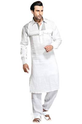 White plain linen pathani-suits 1