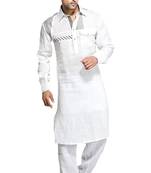 White plain linen pathani-suits