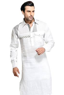 White plain linen pathani-suits 2