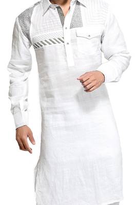White plain linen pathani-suits 3