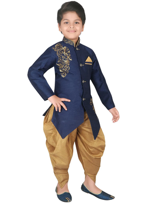 Blue embroidered art silk boys-sherwani 4