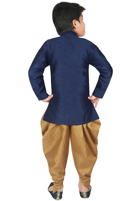 Blue embroidered art silk boys-sherwani 5