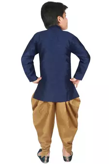 Blue embroidered art silk boys-sherwani
