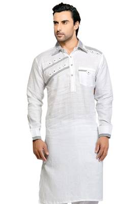 White plain linen pathani-suits 1