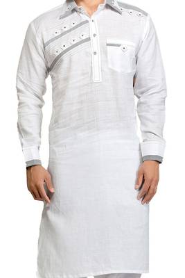 White plain linen pathani-suits 2