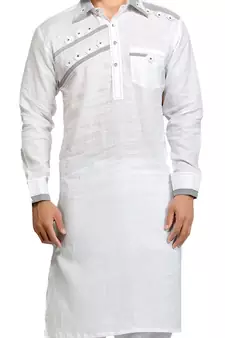 White plain linen pathani-suits