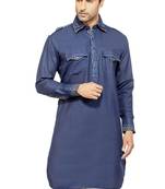 Blue plain cotton pathani-suits