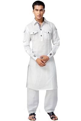 White plain linen pathani-suits 1