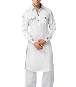 White plain linen pathani-suits
