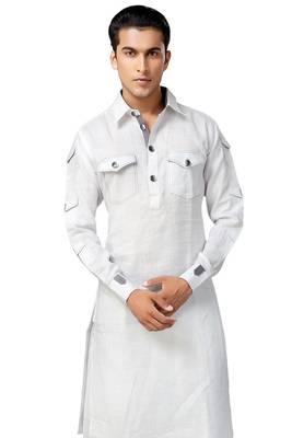 White plain linen pathani-suits 2