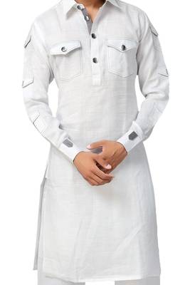 White plain linen pathani-suits 3