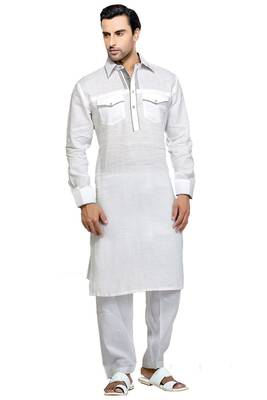 White plain linen pathani-suits 1