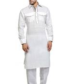 White plain linen pathani-suits