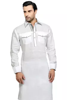 White plain linen pathani-suits