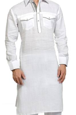 White plain linen pathani-suits 3