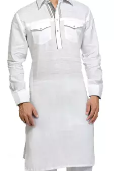 White plain linen pathani-suits