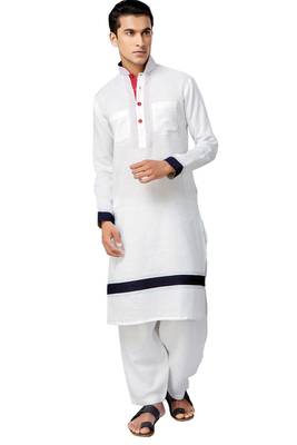 White plain linen pathani-suits 1