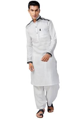 White plain linen pathani-suits 1