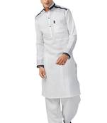 White plain linen pathani-suits