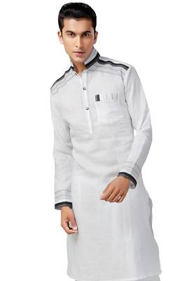 White plain linen pathani-suits 2