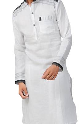 White plain linen pathani-suits 3