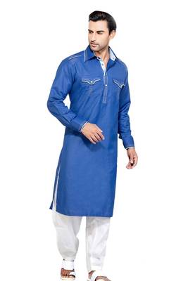 Blue plain cotton pathani-suits 1