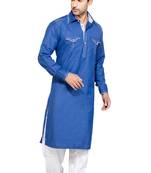 Blue plain cotton pathani-suits