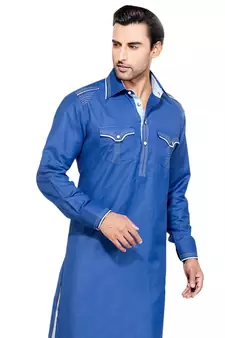 Blue plain cotton pathani-suits