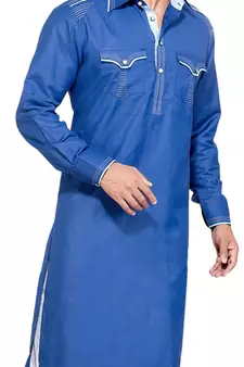 Blue plain cotton pathani-suits