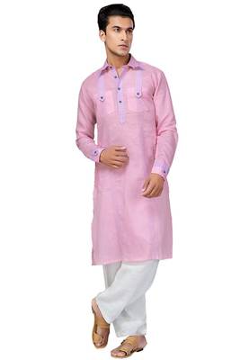 Pink plain linen pathani-suits 1