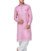 Pink plain linen pathani-suits