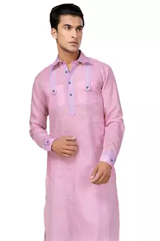 Pink plain linen pathani-suits