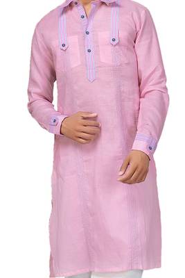 Pink plain linen pathani-suits 3