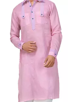 Pink plain linen pathani-suits