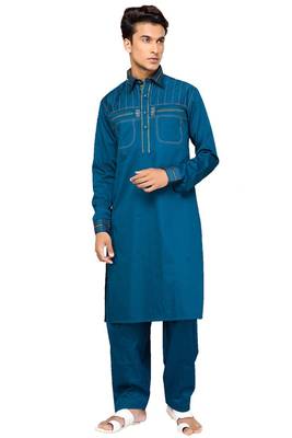 Blue plain cotton pathani-suits 1