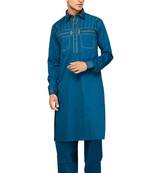 Blue plain cotton pathani-suits