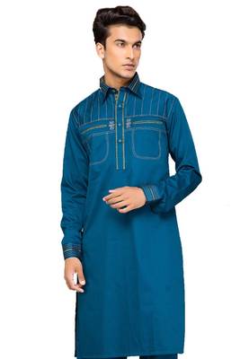 Blue plain cotton pathani-suits 2