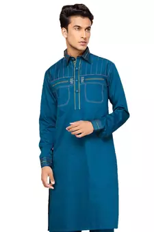 Blue plain cotton pathani-suits