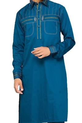 Blue plain cotton pathani-suits 3